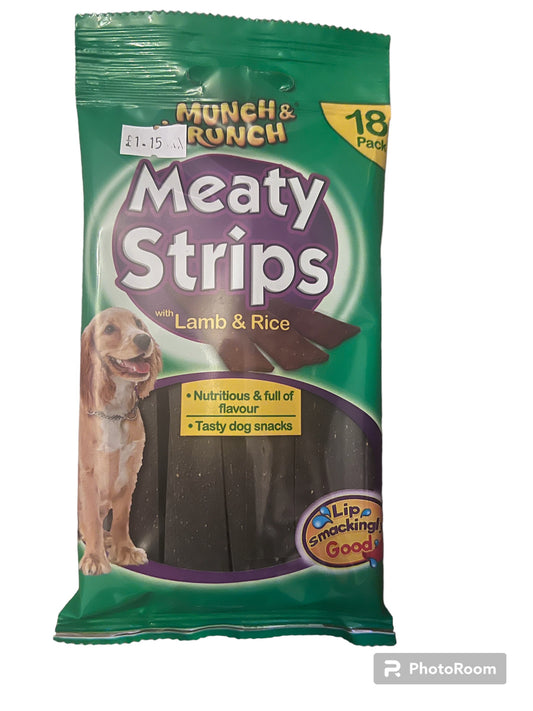 Munch Crunch Meaty Strips lamb and rice 18pk