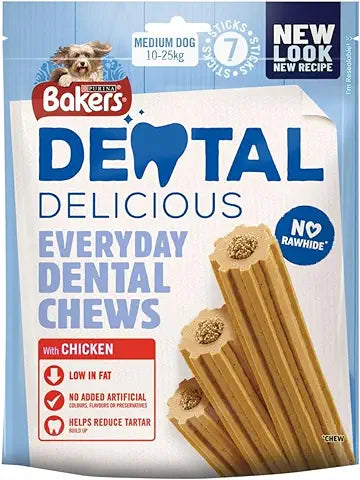 Bakers Dental Delicious every day chews with chicken 7 sticks Large dog